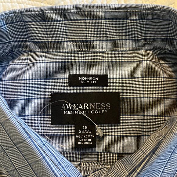 NWOT KENNETH COLE "AWEARNESS" NON-IRON SLIM FIT 100% COTTON LS DRESS SHIRT - Picture 1 of 10